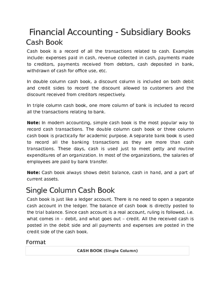 Financial Accounting   Subsidiary Books
