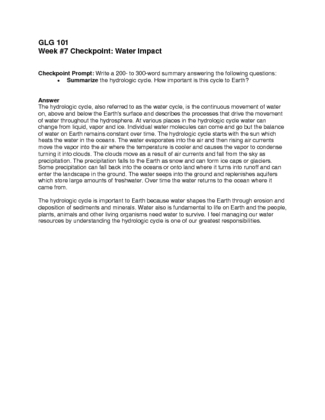 GLG 101 Week 7 Checkpoint (Water Impact)