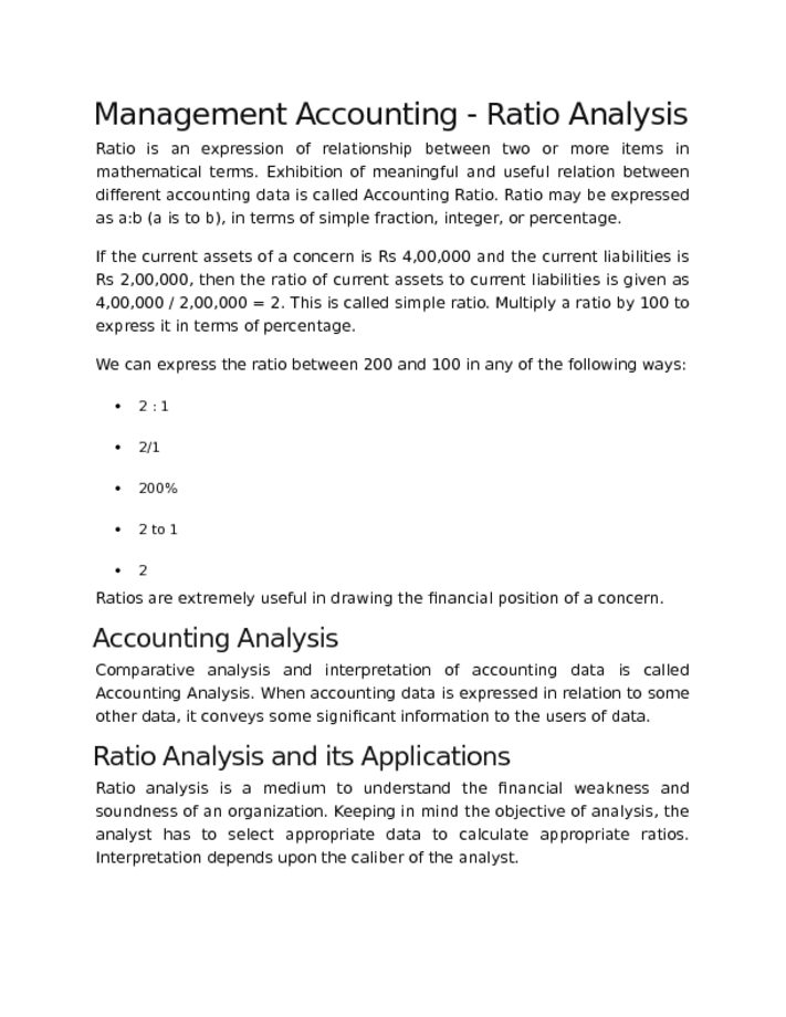 Management Accounting   Ratio Analysis