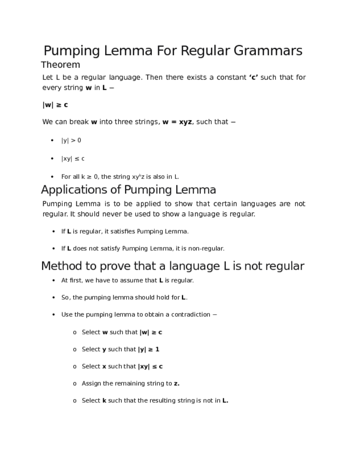 Pumping Lemma For Regular Grammars