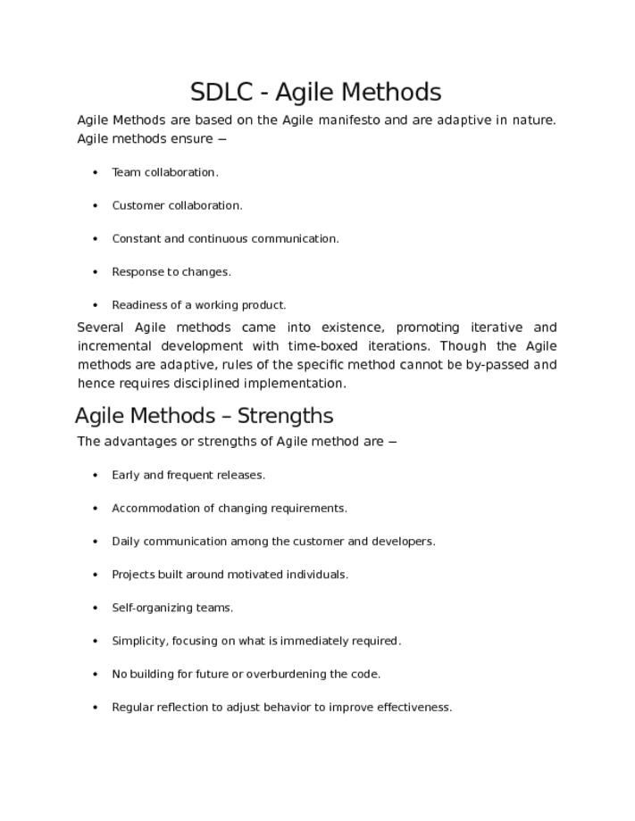 SDLC   Agile Methods