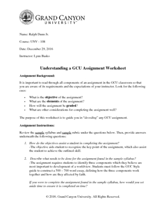 Understanding GCU Assignment final