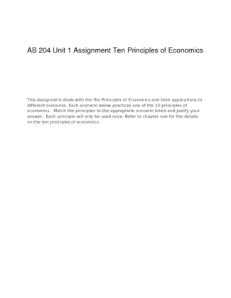 AB 204 Unit 1 Assignment Ten Principles of Economics
