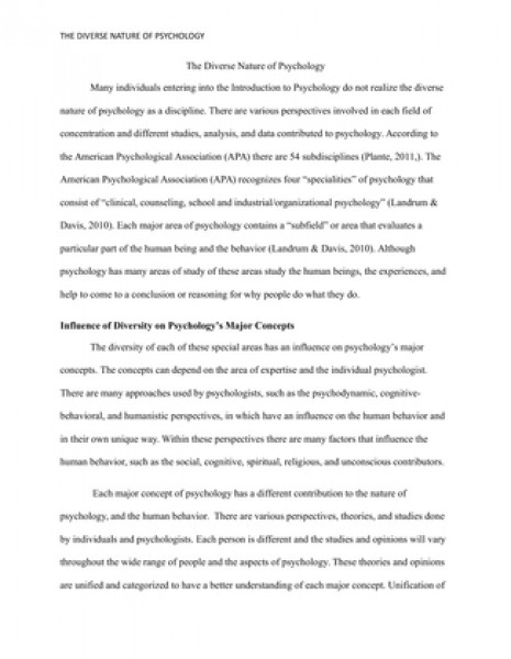 PSY 490 The Diverse Nature of Psychology
