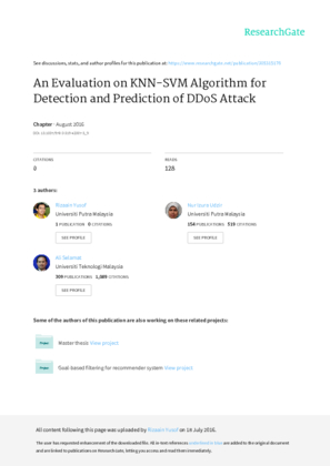 An Evaluation on KNN SVM Algorithm for Detection and Prediction of DDoS...