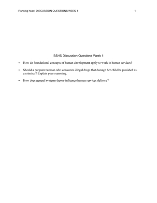 BSHS Discussion Questions Week 1