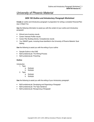 GEN 195 Outline and Introductory Paragraph Worksheet