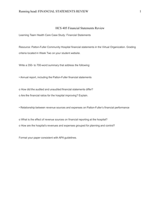 HCS 405 Financial Statements Review