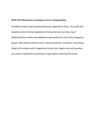 HSM 230 Ethical Issues in Human Services Organizations