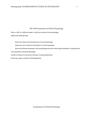 PSY 480 Examination of Clinical Psychology