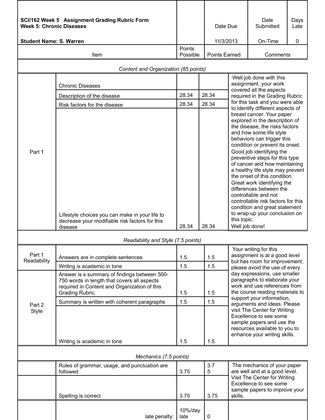 SCI 162 Week 5   Assignment Grading Rubric Form