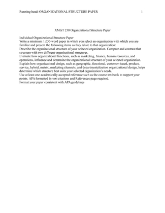 XMGT 230 Organizational Structure Paper