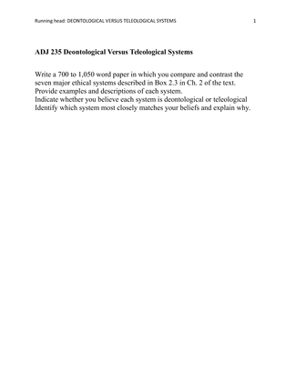 ADJ 235 Deontological Versus Teleological Systems