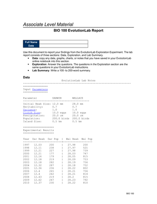 BIO 100 EvolutionLab Report