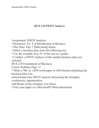 BUS 210 SWOT Analysis