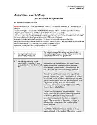 CRT 205 Critical Analysis Forms