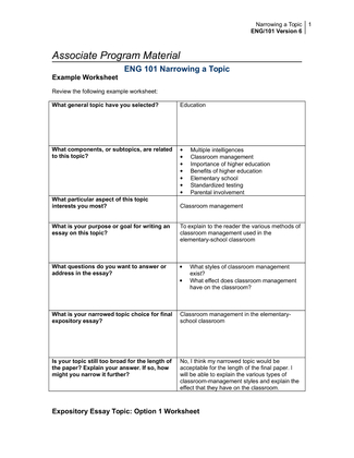 narrowing a research topic worksheet