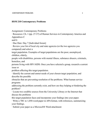 HSM 210 Contemporary Problems