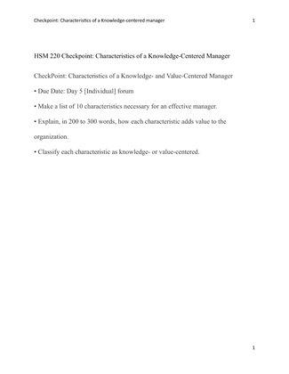 HSM 220 Checkpoint Characteristics of a Knowledge Centered Manager
