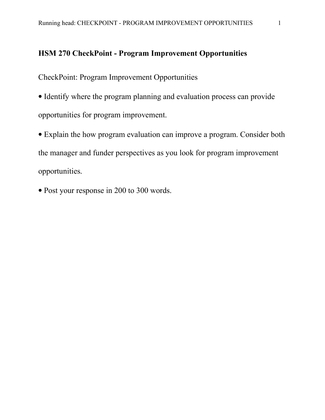 HSM 270 CheckPoint   Program Improvement Opportunities