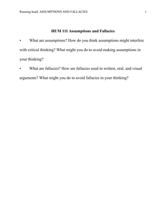 HUM 111 Assumptions and Fallacies