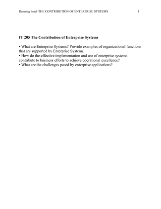 IT 205 The Contribution of Enterprise Systems