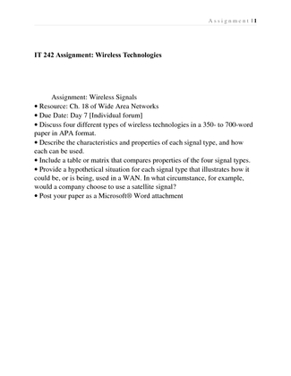 IT 242 Assignment Wireless Technologies