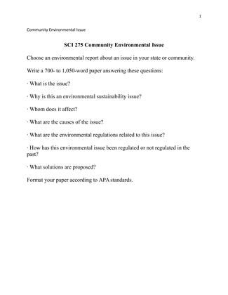 SCI 275 Community Environmental Issue