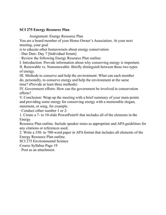 SCI 275 Energy Resource Plan
