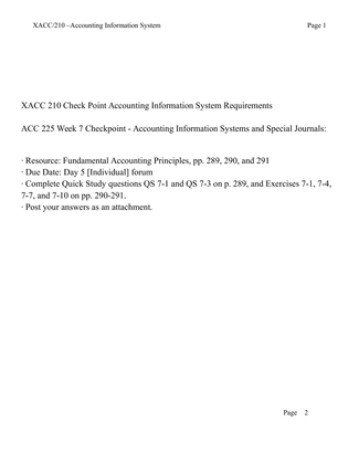 XACC 210 Check Point Accounting Information System Requirements