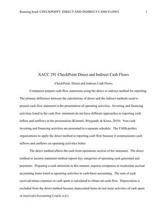 XACC 291 CheckPoint Direct and Indirect Cash Flows