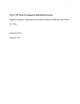 XACC 291 Week 8 Assignment Individual Exercises