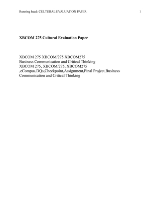XBCOM 275 Cultural Evaluation Paper