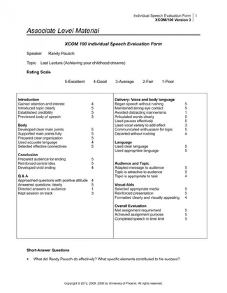 XCOM 100 Individual Speech Evaluation Form
