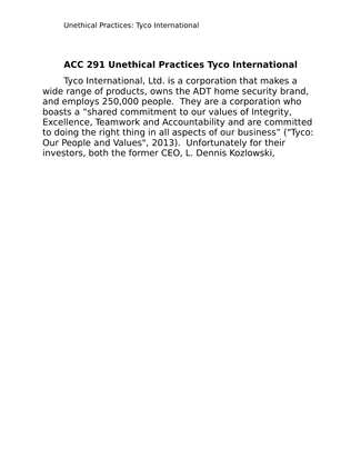ACC 291 Unethical Practices Tyco International