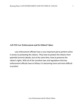 AJS 532 Law Enforcement and Its Ethical Values