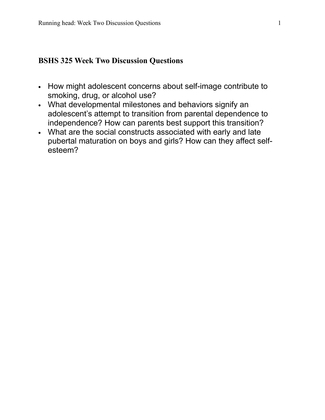 BSHS 325 Week Two Discussion Questions