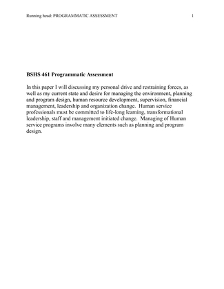 BSHS 461 Programmatic Assessment