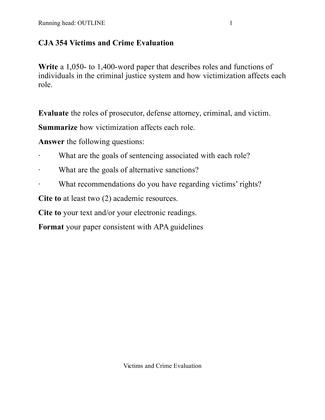 CJA 354 Victims and Crime Evaluation
