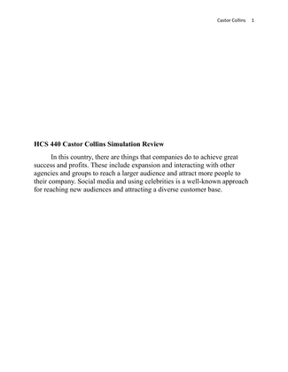 HCS 440 Castor Collins Simulation Review