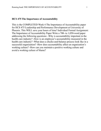 HCS 475 The Importance of Accountability