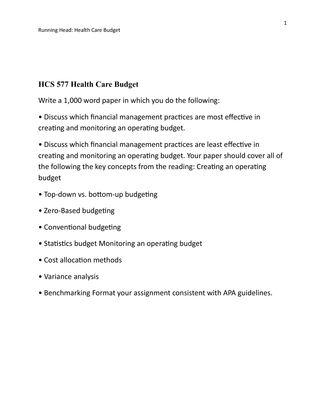 HCS 577 Health Care Budget