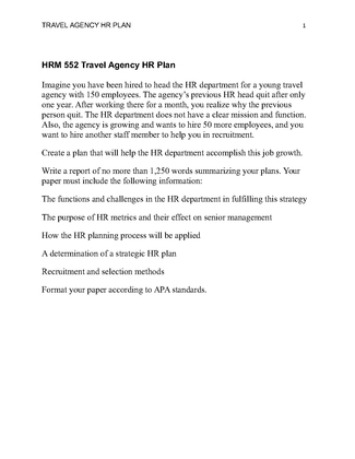 HRM 552 Travel Agency HR Plan