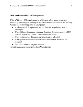 LDR 300 Leadership and Management
