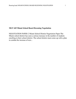 MGT 445 Miami School Board Rezoning Negotiation