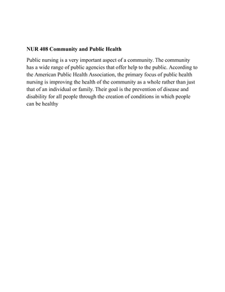 NUR 408 Community and Public Health