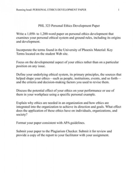 PHL 323 Personal Ethics Development Paper
