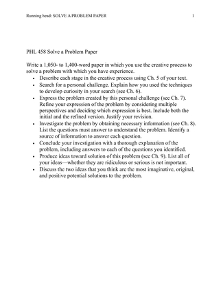 PHL 458 Solve a Problem Paper