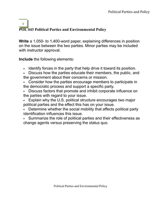 POL 443 Political Parties and Environmental Policy