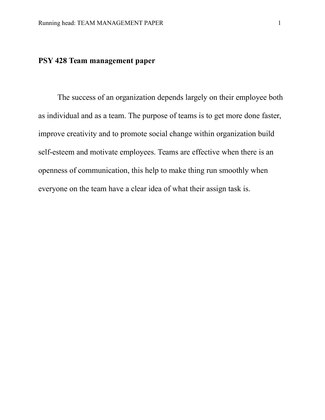 PSY 428 Team management paper